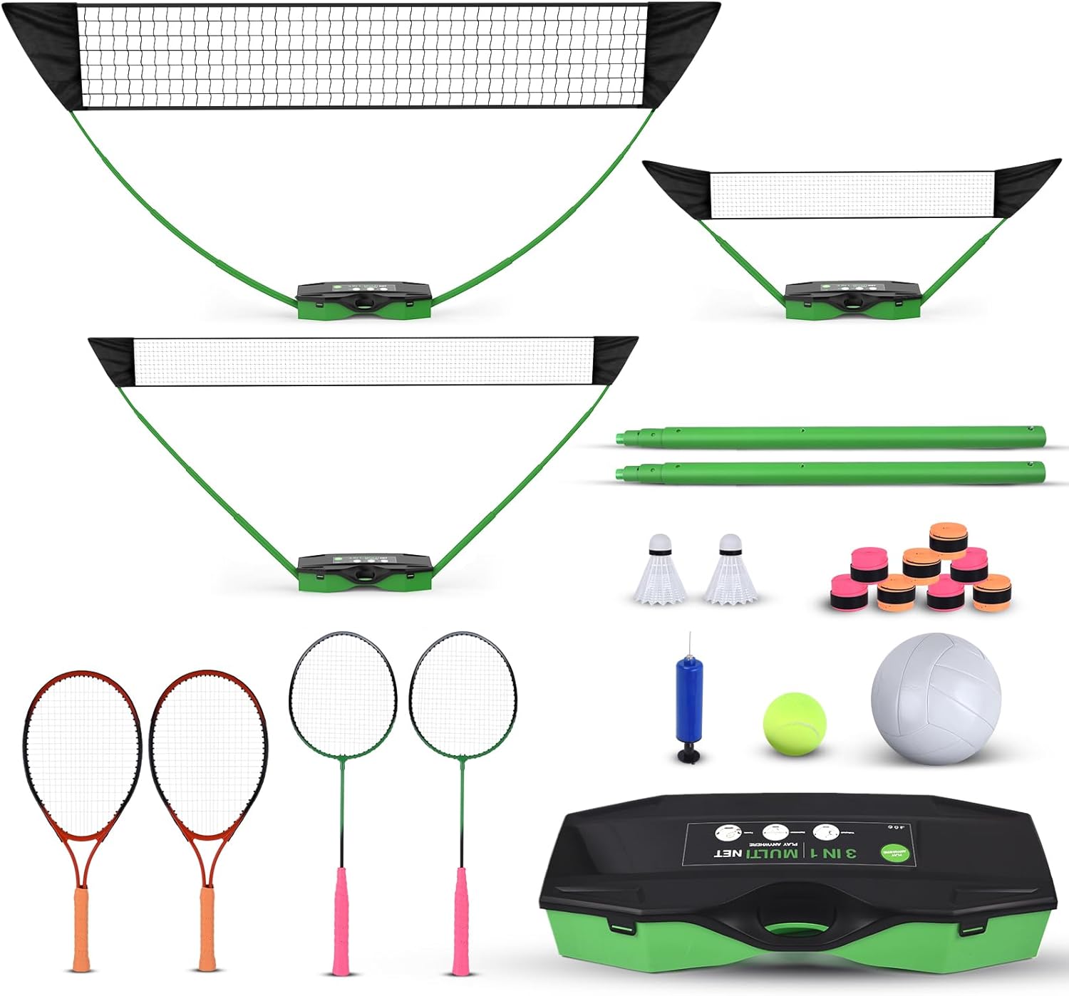 Badminton Outdoor - 3-in-1 Outdoor Sports Set: Badminton, Volleyball,